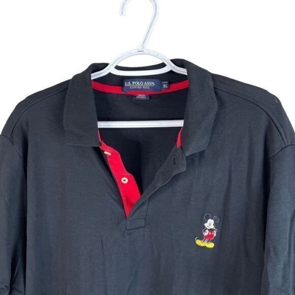 US Polo Assn Luxury‎ Feel Mickey Mouse Polo Shirt Mens XL Black S/S Cotton
